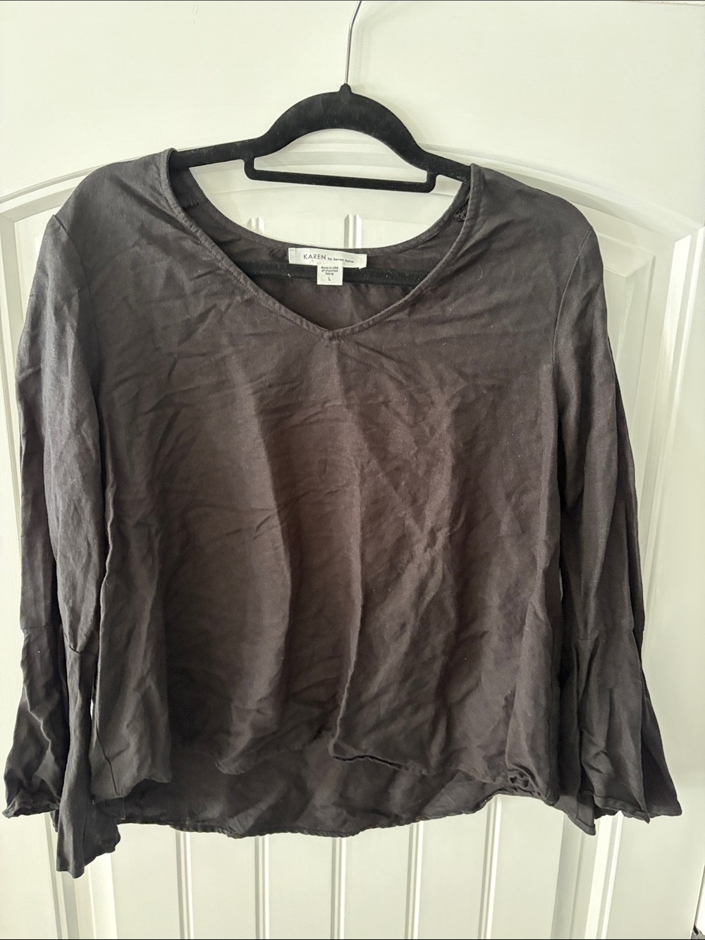 Karen Kane Dark Charcoal V-Neck Long Sleeve Blouse